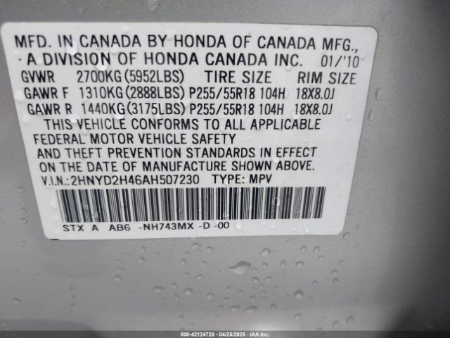 2010 ACURA MDX 2HNYD2H46AH507230 Photo 8