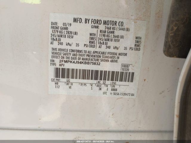 2FMPK4J94KBB75832 Ford EDGE SEL