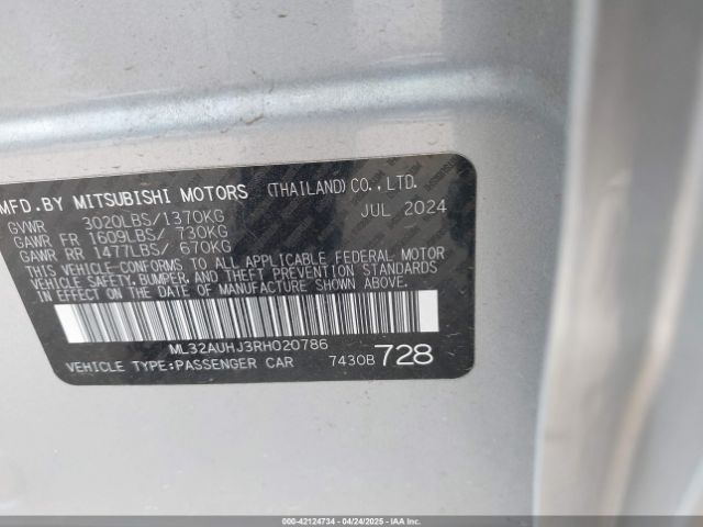 ML32AUHJ3RH020786 Mitsubishi Mirage Es/le