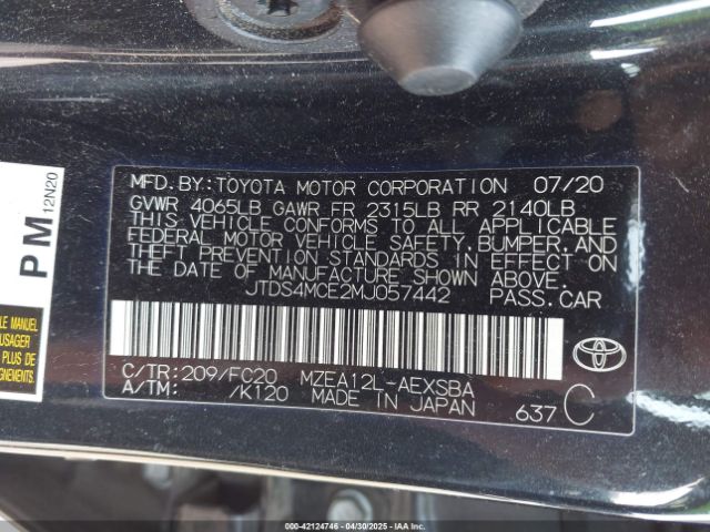 JTDS4MCE2MJ057442 Toyota COROLLA SE