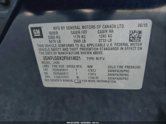 2GNFLGEK2F6414621 Chevrolet Equinox 2lt