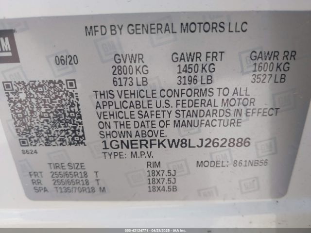 1GNERFKW8LJ262886 Chevrolet Traverse Fwd Ls
