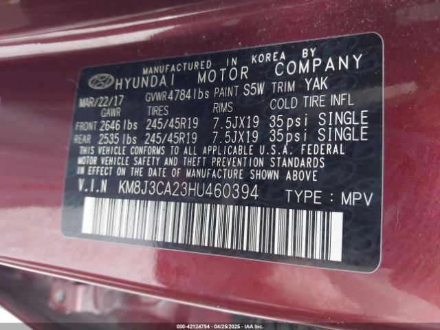 2017 HYUNDAI TUCSON KM8J3CA23HU460394 Photo 8