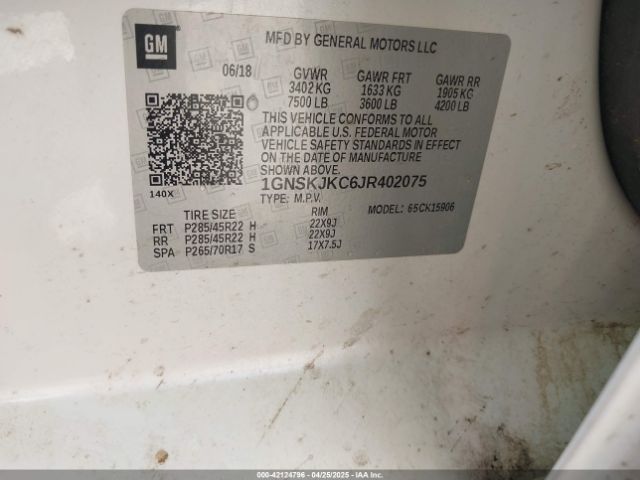 1GNSKJKC6JR402075 Chevrolet Suburban Premier