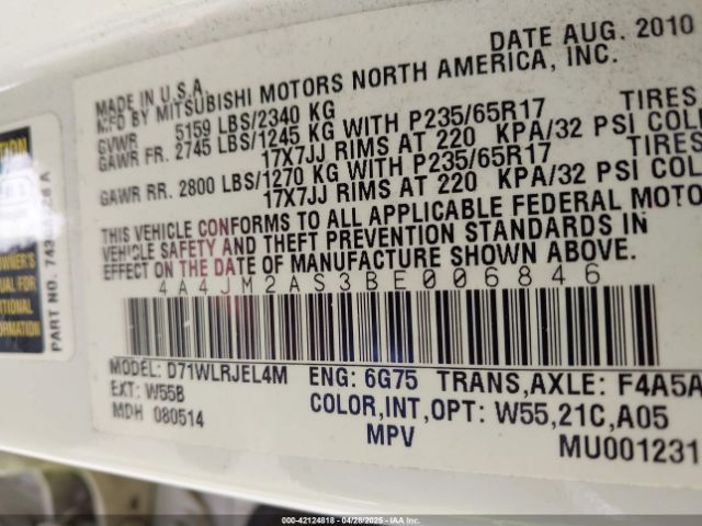 2011 MITSUBISHI ENDEAVOR 4A4JM2AS3BE006846 Photo 8