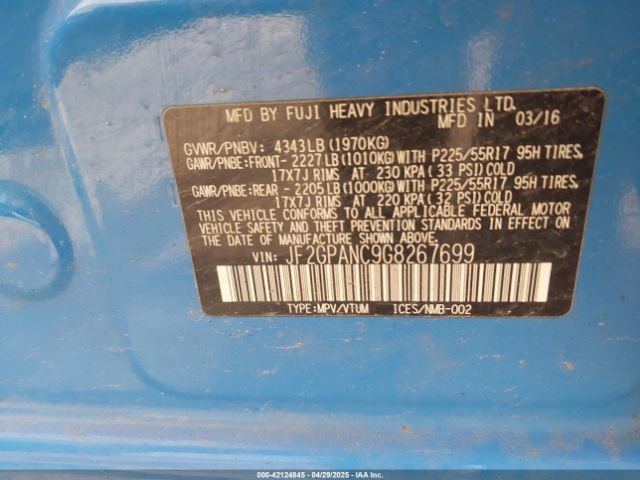 JF2GPANC9G8267699 Subaru Crosstrek 2.0i Limited