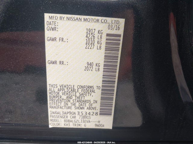1N4AL3AP9GN353428 Nissan Altima 2.5 S