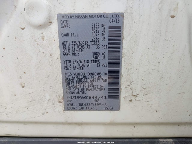 5N1AT2MV6GC844741 Nissan Rogue Sl