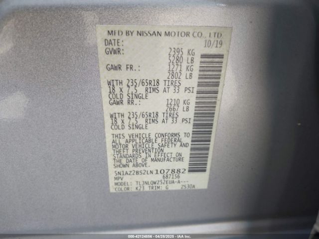 5N1AZ2BS2LN107882 Nissan Murano Sv Intelligent Awd