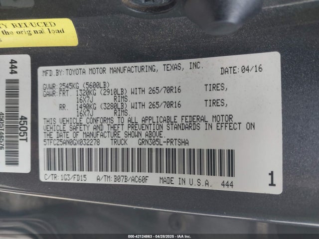 5TFCZ5AN0GX032278 Toyota Tacoma Trd Off Road