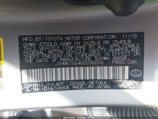 2016 LEXUS ES 350 JTHBK1GG4G2236076 Photo 8