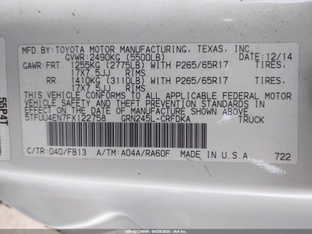 5TFUU4EN7FX122758 Toyota Tacoma Base V6