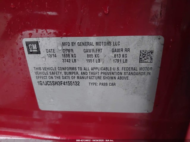 1G1JC5SH3F4155132 Chevrolet Sonic Lt Auto