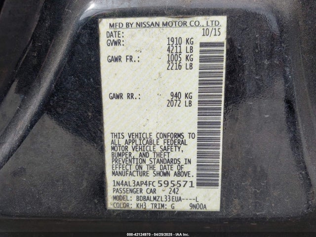 Nissan Altima 2.5 Sv 2015 1N4AL3AP4FC595571 Image 9