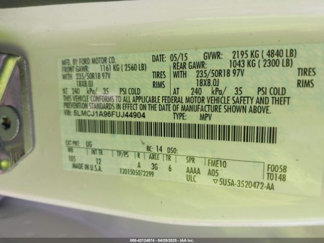 5LMCJ1A96FUJ44904 Lincoln MKC