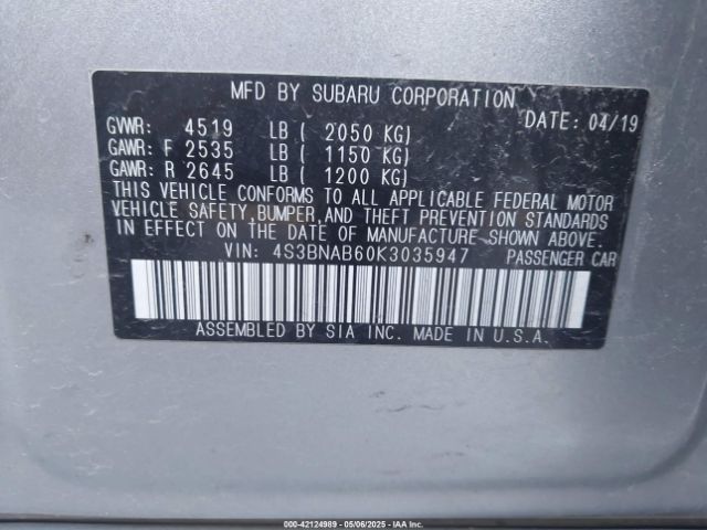 2019 SUBARU LEGACY 4S3BNAB60K3035947 Photo 8