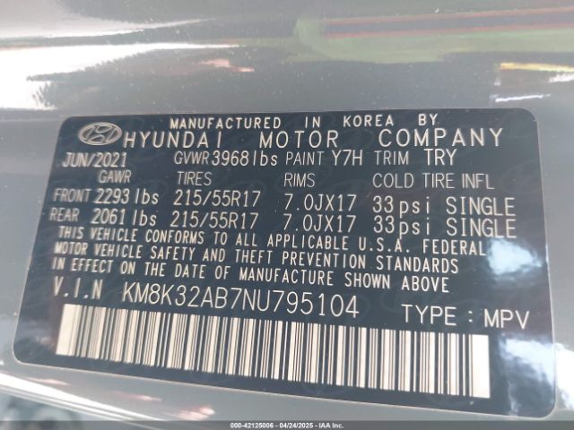 KM8K32AB7NU795104 Hyundai Kona Sel