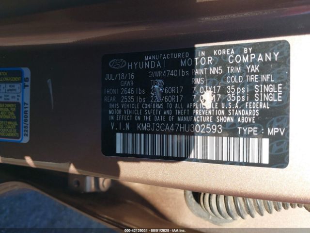 KM8J3CA47HU302593 Hyundai TUCSON SE