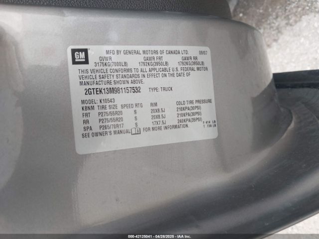 2008 GMC SIERRA 1500 2GTEK13M981157532 Photo 8
