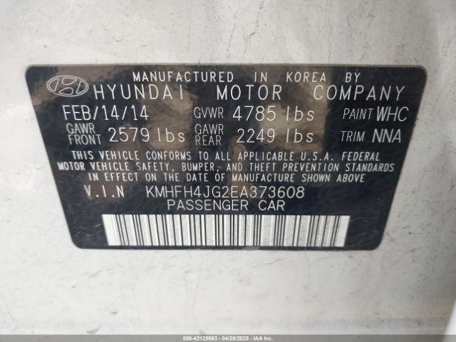KMHFH4JG2EA373608 Hyundai Azera Limited