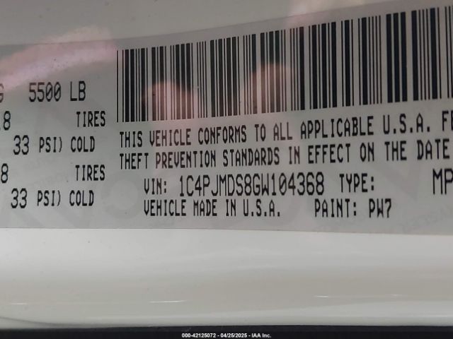 1C4PJMDS8GW104368 Jeep Cherokee Limited