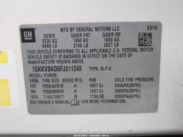 1GKKVSKD5FJ311243 GMC Acadia Slt-2