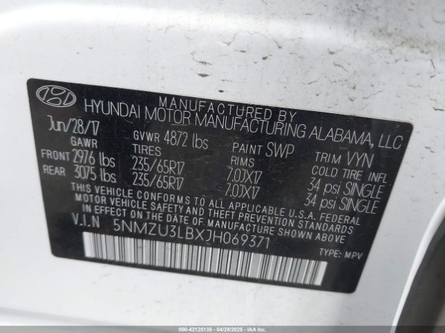5NMZU3LBXJH069371 Hyundai Santa Fe Sport 2.4l