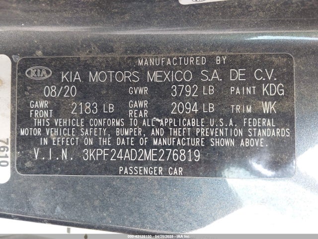 3KPF24AD2ME276819 KIA Forte Lxs