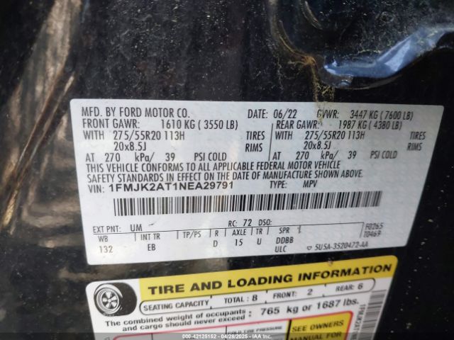 1FMJK2AT1NEA29791 Ford Expedition Limited Max