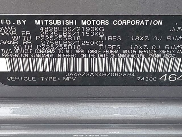JA4AZ3A34HZ062894 Mitsubishi Outlander Se