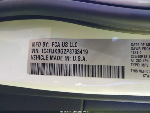 1C4RJKBG2P8793419 Jeep Grand Cherokee L Limited 4x4