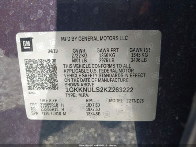 1GKKNULS2KZ263222 GMC Acadia Slt-1