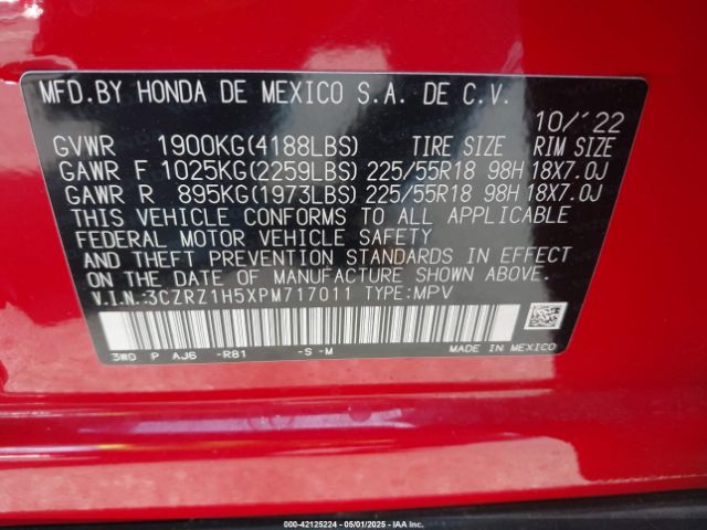 3CZRZ1H5XPM717011 Honda Hr-v 2wd Sport