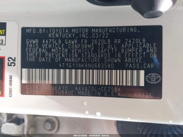 4T1G11AK8NU683580 Toyota a25a-fks