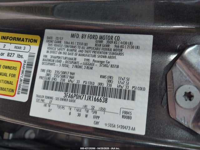 3FA6P0H71JR166638 Ford 2018