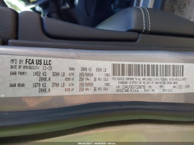 1C4RJFBG1FC206792 Jeep Grand Cherokee Limited