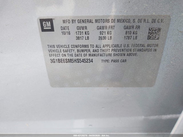 3G1BE6SM5HS545234 Chevrolet Cruze Lt Auto