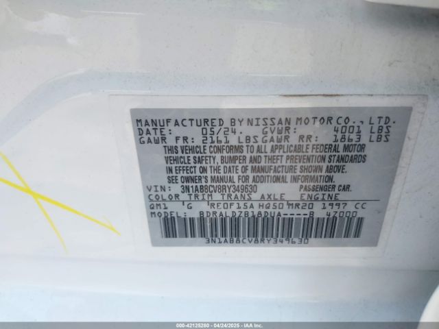 3N1AB8CV8RY349630 Nissan Sentra Sv Xtronic Cvt