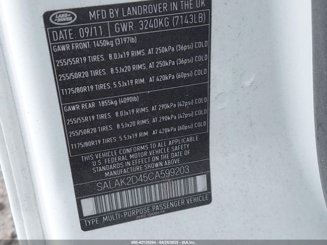 2012 LAND ROVER LR4 SALAK2D45CA599203 Photo 8