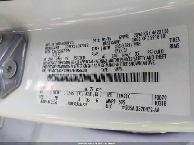 1FMCU0F79FUB95938 Ford ESCAPE S