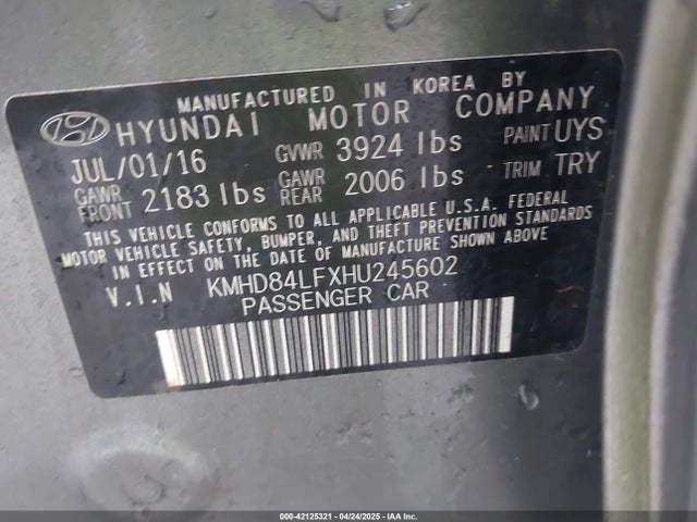 KMHD84LFXHU245602 Hyundai Elantra Value Edition