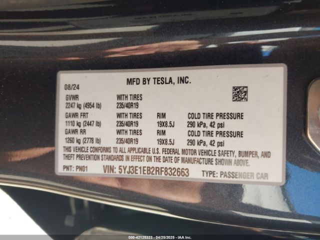 5YJ3E1EB2RF832663 Tesla Model 3 Long Range Dual Motor All-wheel Drive