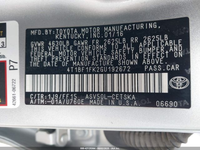 4T1BF1FK2GU192672 Toyota CAMRY SE