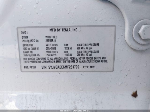 2021 TESLA MODEL Y 5YJYGAEE6MF281799 Photo 8