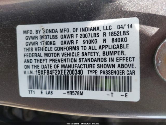 19XFB4F2XEE200340 Honda CIVIC HYBRID