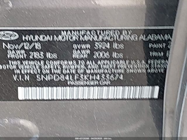 5NPD84LF3KH433674 Hyundai ELANTRA SEL