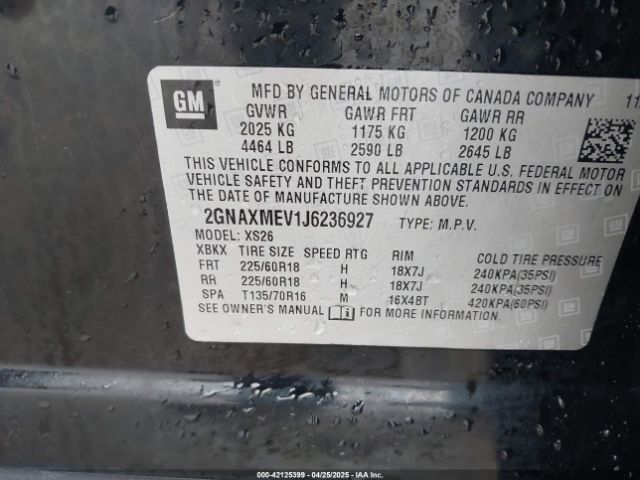2GNAXMEV1J6236927 Chevrolet Equinox Premier