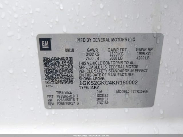 1GKS2GKC4KR160002 GMC Yukon Xl Slt