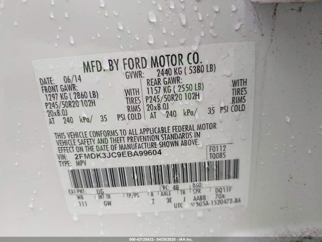 2FMDK3JC9EBA99604 Ford EDGE SEL