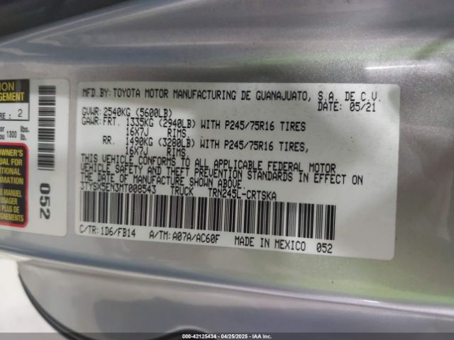 3TYSX5EN3MT008543 Toyota Tacoma Sr